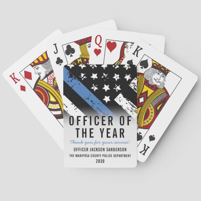 Police Employee of the Year Blue Line Flag Poker Cards (Back)