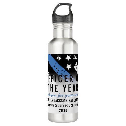 Police Employee of the Year Blue Line Flag Stainless Steel Water Bottle