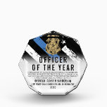 Police Employee of the Year Logo Blue Line Flag Acrylic Award<br><div class="desc">This design features a police force flag with black and white stripes,  and a thin blue line stripe as well. This award is great for showing appreciation to an officer sheriff,  captain,  or chief for their service and recognizing them as officer of the year.</div>