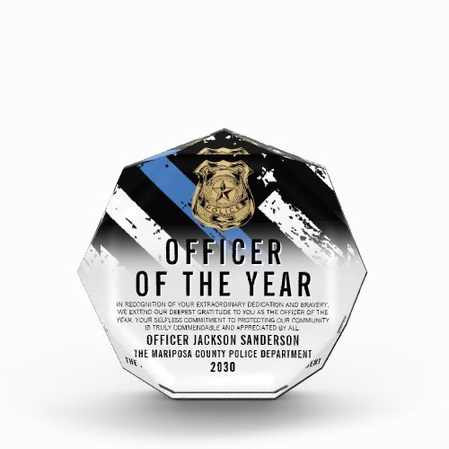 Police Employee of the Year Logo Blue Line Flag Acrylic Award