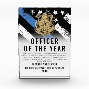Police Employee of the Year Logo Blue Line Flag Acrylic Award