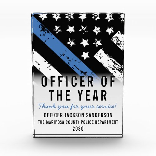 Police Employee of the Year Thin Blue Line Flag Acrylic Award