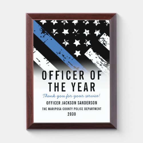 Police Employee of the Year Thin Blue Line Flag Award Plaque