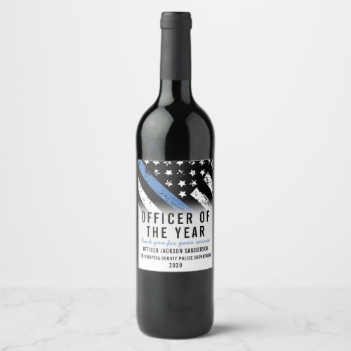 Police Employee of the Year Thin Blue Line Flag Wine Label