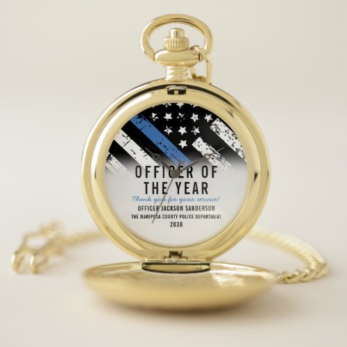 Police Employee of the Year Thin Blue Line Pocket Watch