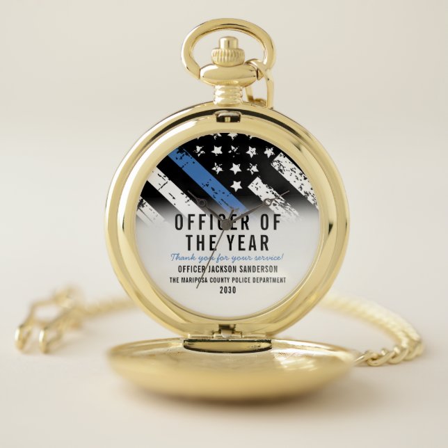 Police Employee of the Year Thin Blue Line Pocket Watch (Inside)