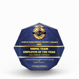 Police excellence year end navy gold badge cop acrylic award