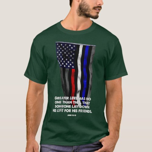 Police Fire EMS First Responder Bible Verse Flag T_Shirt