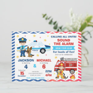 Police & Firefighter Joint Birthday Invitation