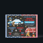 Police & Firefighter Joint Birthday Invitation<br><div class="desc">Police & Firefighter Joint Birthday Invitation – Calling All Units Birthday Party Sound the alarm and call all heroes! This exciting Police & Firefighter joint birthday invitation is perfect for little ones who dream of saving the day. Featuring a friendly police officer with a K9 partner and a brave firefighter...</div>