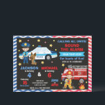 Police & Firefighter Joint Birthday Invitation<br><div class="desc">Police & Firefighter Joint Birthday Invitation – Calling All Units Birthday Party Sound the alarm and call all heroes! This exciting Police & Firefighter joint birthday invitation is perfect for little ones who dream of saving the day. Featuring a friendly police officer with a K9 partner and a brave firefighter...</div>