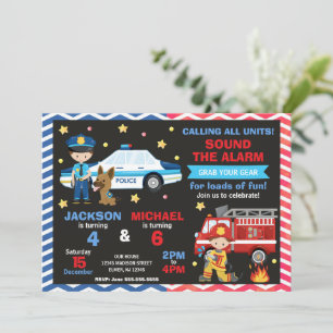 Police & Firefighter Joint Birthday Invitation