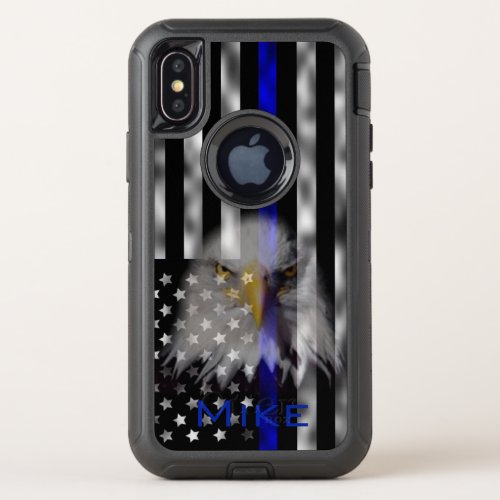 Police Flag  Blue Stripe  Grunge OtterBox Defender iPhone X Case