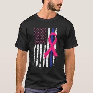 Police flag cool breast cancer awareness T-Shirt