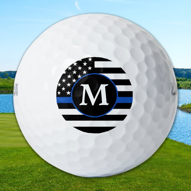 Police Flag Personalized Monogram Thin Blue Line Golf Balls (Creator Uploaded)
