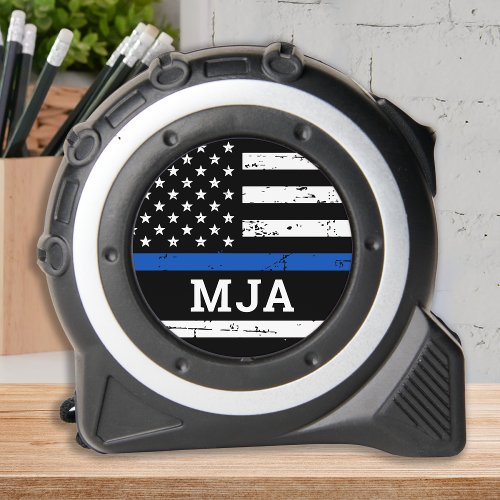 Police Flag Personalized Monogram Thin Blue Line Tape Measure