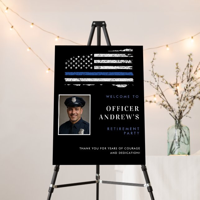 Police Flag & Photo Retirement Party Welcome Sign (In Situ (Stand))