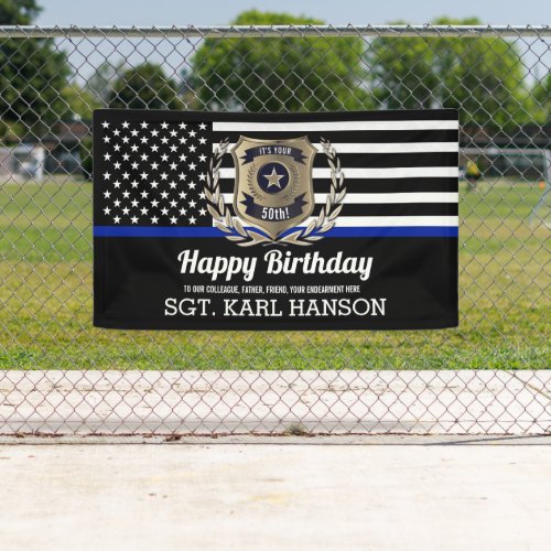 Police Flag Thin Blue Line Happy Birthday Banner