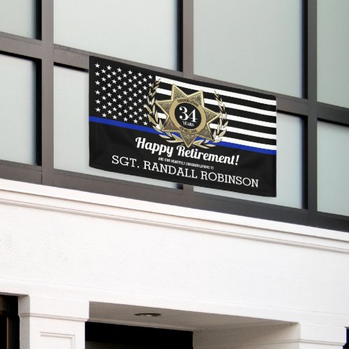 Police Flag Thin Blue Line Happy Retirement Banner