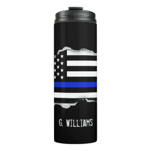 Police Flag Torn Out Look Custom Name Thermal Tumbler