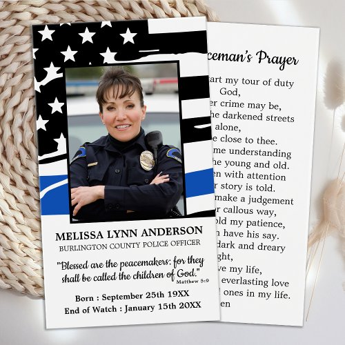 Police Funeral Prayer Card Fallen Officer Memorial