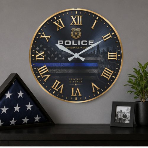 Police Gift Honor Service Courage Law Large Clock