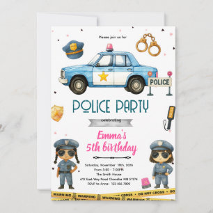 Police girl party theme invitation