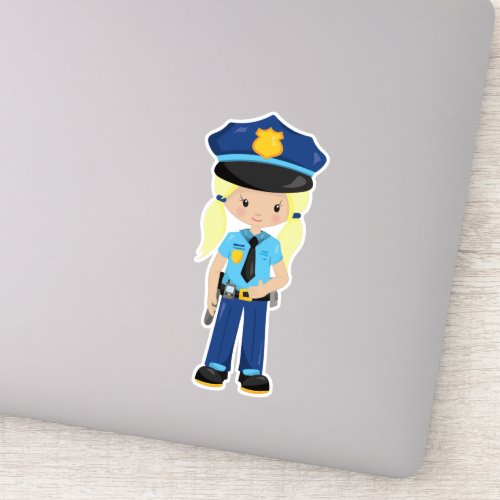 Police Girl Police Officer Cop Blonde Hair Sticker