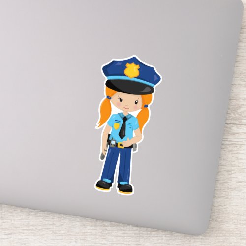 Police Girl Police Officer Cop Orange Hair Sticker