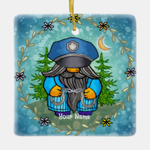 Police gnome ceramic ornament