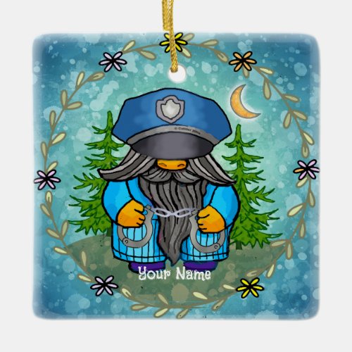 Police Gnome custom name  Ceramic Ornament