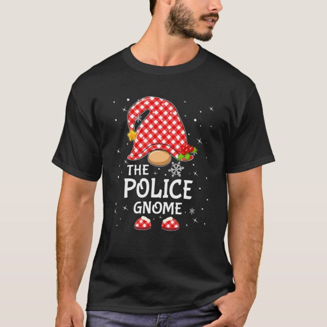 Police Gnome Matching Family Christmas Pajama Ligh T-Shirt (Front)