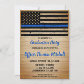 Police Graduation American Flag Thin Blue Line Invitation (Front)