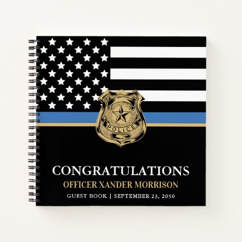 Police Graduation Blue Line Flag Congrats Guest Notebook