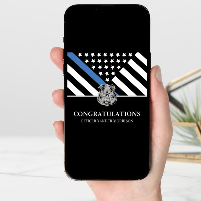 Police Graduation Blue Line Flag Congratulations Card (Front Digital)