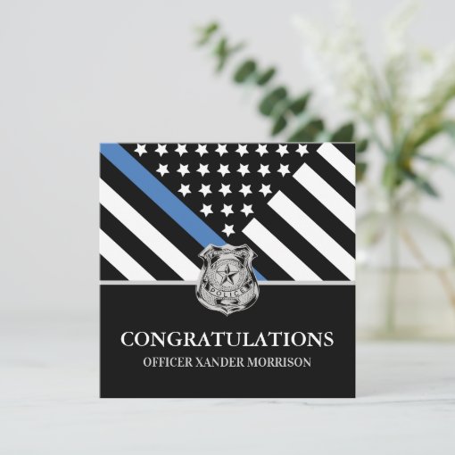 Police Graduation Blue Line Flag Congratulations Card | Zazzle