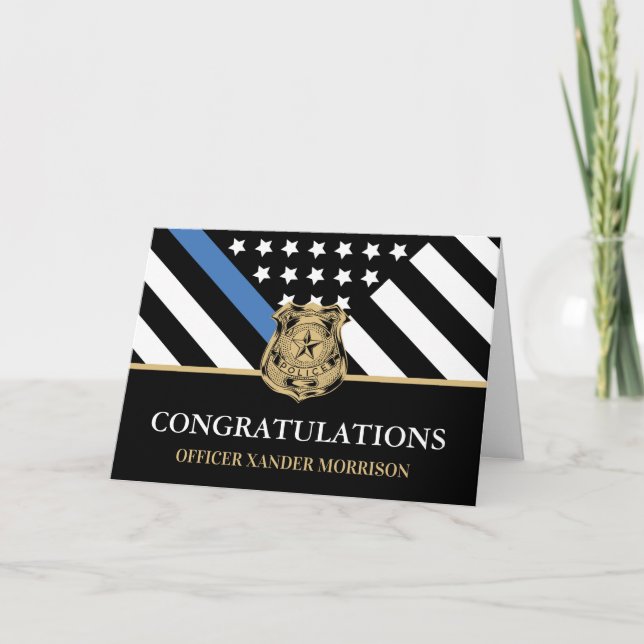 Police Graduation Blue Line Flag Congratulations Card (Front)
