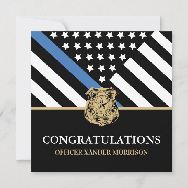 Police Graduation Blue Line Flag Congratulations Card (Front)