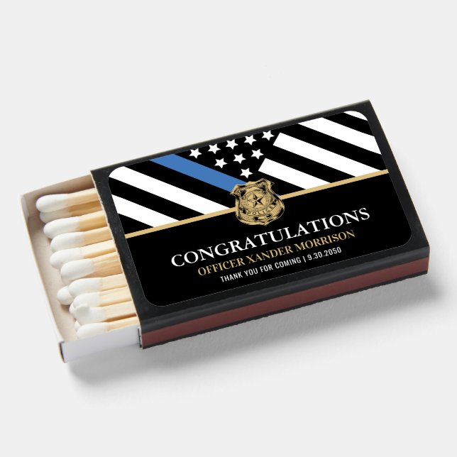 Police Graduation Blue Line Flag Congratulations Matchboxes (Front Open)