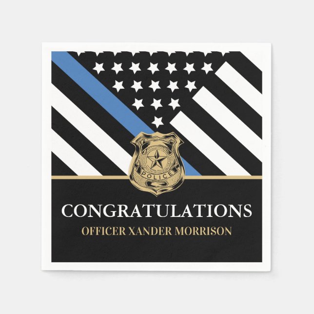 Police Graduation Blue Line Flag Congratulations Napkins (Front)