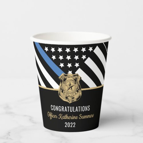 Police Graduation Blue Line Flag Congratulations Paper Cups