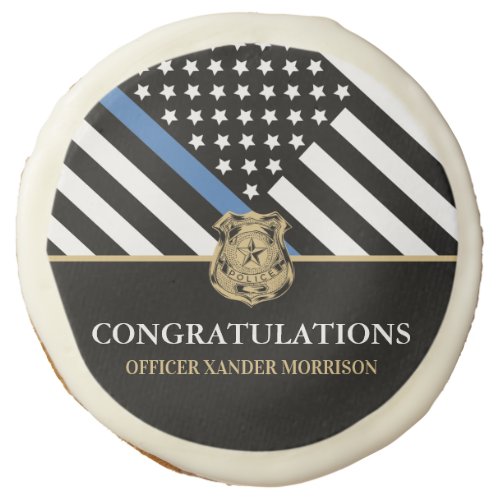 Police Graduation Blue Line Flag Congratulations Sugar Cookie