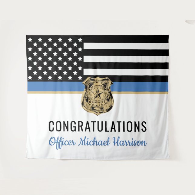 Police Graduation Blue Line Flag Congratulations Tapestry (Front (Horizontal))