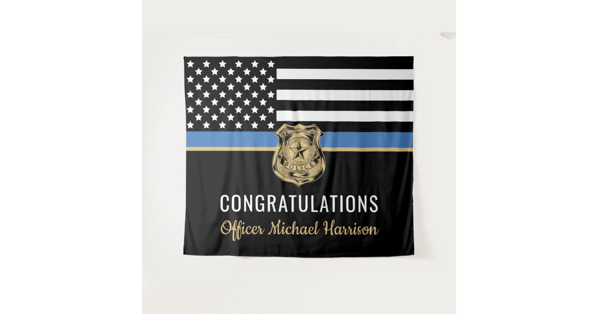 Police Graduation Blue Line Flag Congratulations Tapestry | Zazzle