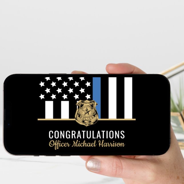 Police Graduation Blue Line Flag Law Enforcement Card (Front Digital)