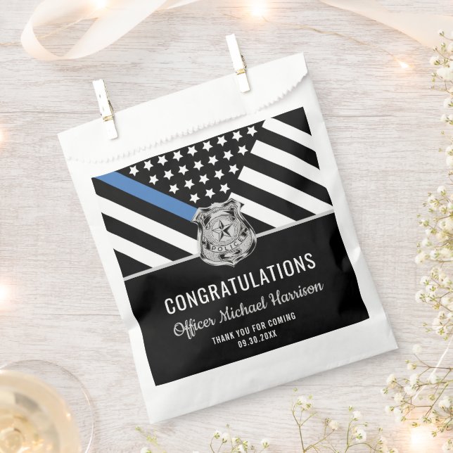 Police Graduation Blue Line Flag Law Enforcement Favor Bag (Clipped)