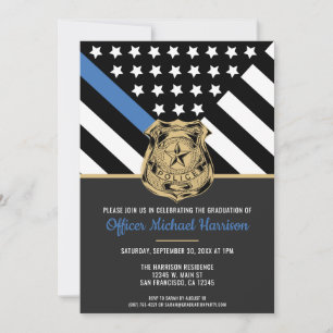 Police Graduation Blue Line Flag Law Enforcement Invitation