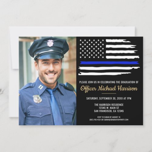 Police Graduation Blue Line Law Enforcement Photo Invitation