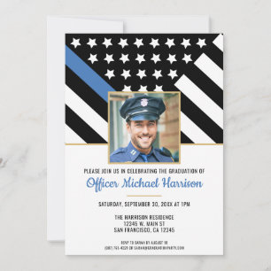 Police Graduation Blue Line Law Enforcement Photo Invitation