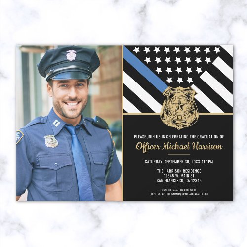 Police Graduation Blue Line Law Enforcement Photo Invitation